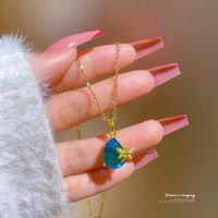 Cadena De Clavícula De Collar De Diamantes Con Microincrustaciones Azules De Acero De Titanio A La Moda sku image 1