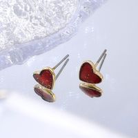 Classic Red Rhinestone Heart Stud Earrings main image 1