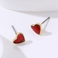 Classic Red Rhinestone Heart Stud Earrings main image 3