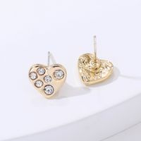 Classic Simple Gold Heart Stud Earrings Rhinestone Versatile Earrings sku image 1