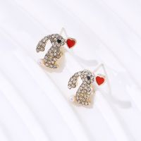 2022 Creative Animal Cute Rabbit Rhinestone Personality Red Love Stud Earrings main image 2