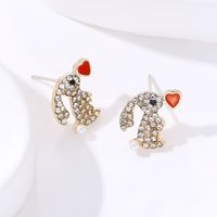 2022 Creative Animal Cute Rabbit Rhinestone Personality Red Love Stud Earrings main image 3