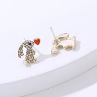 2022 Creative Animal Cute Rabbit Rhinestone Personality Red Love Stud Earrings main image 5