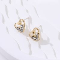 Classic Gold Cutout Heart Rhinestone Stud Earrings main image 1