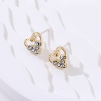 Classic Gold Cutout Heart Rhinestone Stud Earrings main image 2