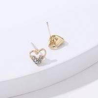 Classic Gold Cutout Heart Rhinestone Stud Earrings sku image 1