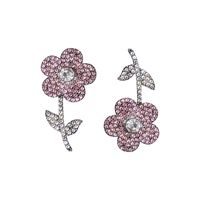 Pink Full Diamond Asymmetric Korean Style Cute Flower Drop Earrings main image 9
