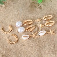 Bohemia Shells Pearl Conch Starfish Stud Earrings 4 Pairs Set Wholesale main image 3