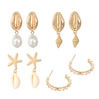 Bohemia Shells Pearl Conch Starfish Stud Earrings 4 Pairs Set Wholesale main image 5