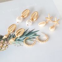 Bohemia Shells Pearl Conch Starfish Stud Earrings 4 Pairs Set Wholesale main image 6