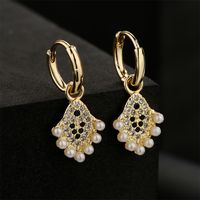 Boucles D&#39;oreilles Géométriques Vintage En Cuivre Avec Perles De Zirconium Micro-serties main image 1