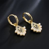 Boucles D&#39;oreilles Géométriques Vintage En Cuivre Avec Perles De Zirconium Micro-serties main image 3