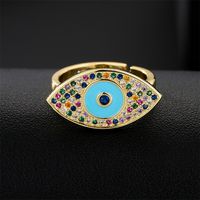 Fashion New Copper-plated 18k Gold Mixed Color Zircon Drip Oil Devil's Eye Copper Ring main image 3
