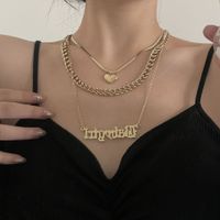 Fashion Three-layer Heart Titanium Steel 18k Gold-plated Letter Pendant Clavicle Chain main image 3