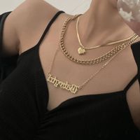 Fashion Three-layer Heart Titanium Steel 18k Gold-plated Letter Pendant Clavicle Chain main image 4