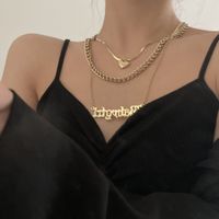 Fashion Three-layer Heart Titanium Steel 18k Gold-plated Letter Pendant Clavicle Chain main image 5