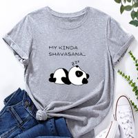 Women's T-shirt Short Sleeve T-shirts Printing Casual Letter Panda sku image 1