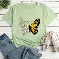 Fashion Flower Butterfly Print Ladies Loose Casual T-shirt main image 1