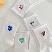 Couple Sports Socks Heart Embroidery White Socks Mid-tube Cotton Socks main image 3