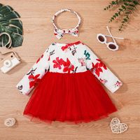 Children's New Fashion Long-sleeved Dress Printing Bow Mesh Skirt main image 5