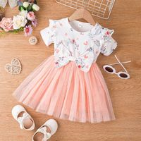 Children's New Bow Short-sleeved Dress Girl Baby Mesh Skirt main image 1