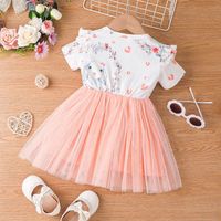 Children's New Bow Short-sleeved Dress Girl Baby Mesh Skirt main image 5