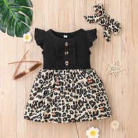 Summer Little Girl Flying Sleeve Dress Leopard Print Stitching Dress main image 1