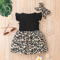 Summer Little Girl Flying Sleeve Dress Leopard Print Stitching Dress main image 5