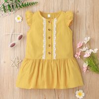 Girls Summer Flying Sleeve Dress Casual Baby Yellow Splicing Dress main image 1