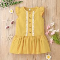 Vestido De Manga Voladora De Verano Para Niñas Vestido Casual De Empalme Amarillo Para Bebés main image 1