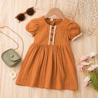 New Summer Short-sleeved Dress Casual Little Girl Sweet Solid Color A-line Skirt main image 1
