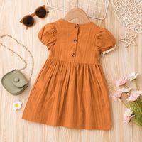 New Summer Short-sleeved Dress Casual Little Girl Sweet Solid Color A-line Skirt main image 3