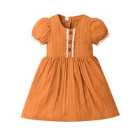 New Summer Short-sleeved Dress Casual Little Girl Sweet Solid Color A-line Skirt main image 6