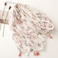 Fashion Scarf Color Butterfly Sprinkle Gold Pink Tassel Scarf Shawl main image 4
