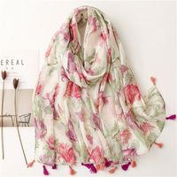 Fashion Scarf Red Flower Tassel Travel Beach Towel Shawl main image 2