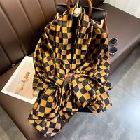 Korean Black And White Checkerboard Striped Letters Simulation Silk Scarf Warm Shawl main image 2