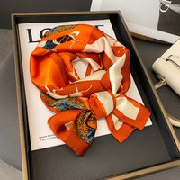 Printemps Et Automne Mince Rétro Couture Cheval Orange Simulation Soie Satin Longue Écharpe En Soie main image 1