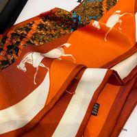Spring And Autumn Thin Retro Stitching Horse Orange Simulation Silk Satin Long Silk Scarf main image 4