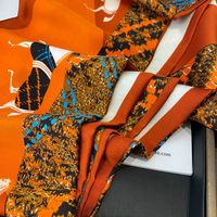 Printemps Et Automne Mince Rétro Couture Cheval Orange Simulation Soie Satin Longue Écharpe En Soie main image 5
