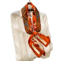 Spring And Autumn Thin Retro Stitching Horse Orange Simulation Silk Satin Long Silk Scarf main image 6