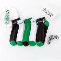 New Color Matching Green Black And White Plaid Spring And Summer Short Socks main image 2
