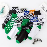 New Color Matching Green Black And White Plaid Spring And Summer Short Socks main image 6