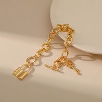 New Hiphop Gold Key Ot Buckle O Word Chain Design Lock Bracelet main image 4