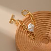 Baroque Inlaid Pearl Hollow Chain Heart Pendant Ot Buckle Bracelet main image 3