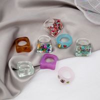 Korean Retro Candy-colored Transparent Diamond Shell Turquoise Wide-brimmed Ring main image 1