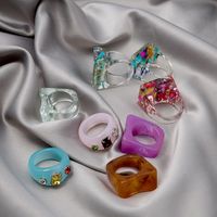 Korean Retro Candy-colored Transparent Diamond Shell Turquoise Wide-brimmed Ring main image 3