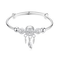 Fashion Bell Hollow Bracelet Dream Catcher Feather Push-pull Adjustable Copper Bracelet main image 6