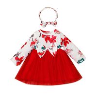 Children's New Fashion Long-sleeved Dress Printing Bow Mesh Skirt sku image 1