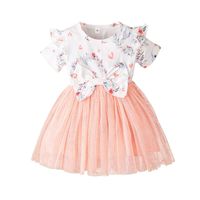 Children's New Bow Short-sleeved Dress Girl Baby Mesh Skirt sku image 3