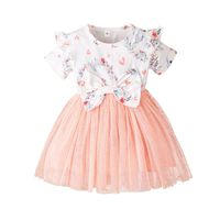 Children's New Bow Short-sleeved Dress Girl Baby Mesh Skirt sku image 5